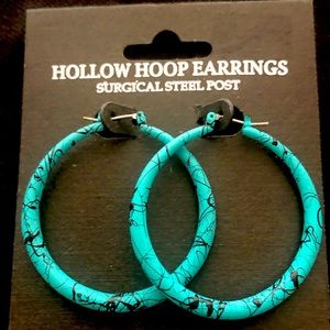 Cute black and turquoise hoop earrings.  Surgical steel post.  Lead compliant.